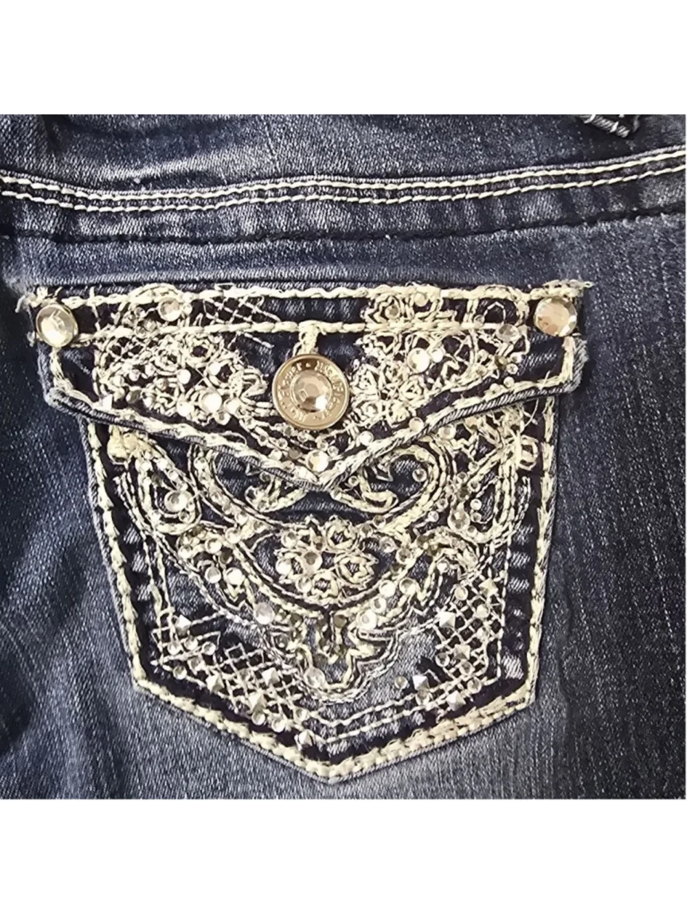 Women's WallFlower Blue Cropped Jeans with White Stitching, Size 7